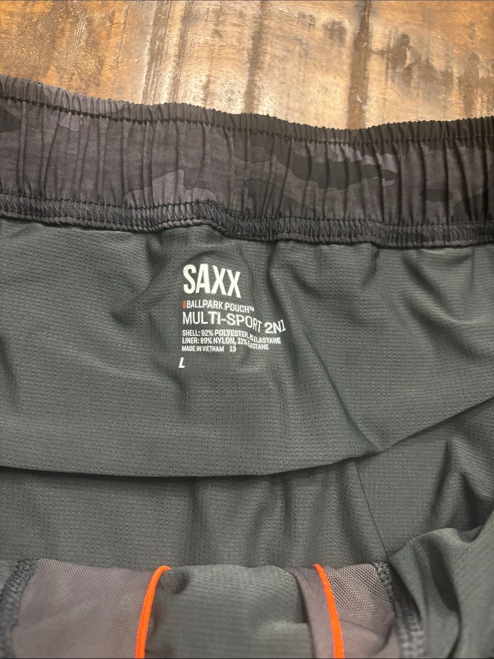 NWOT Saxx  Multi-Sport 2N1 Shorts in Gray and Black Camo
